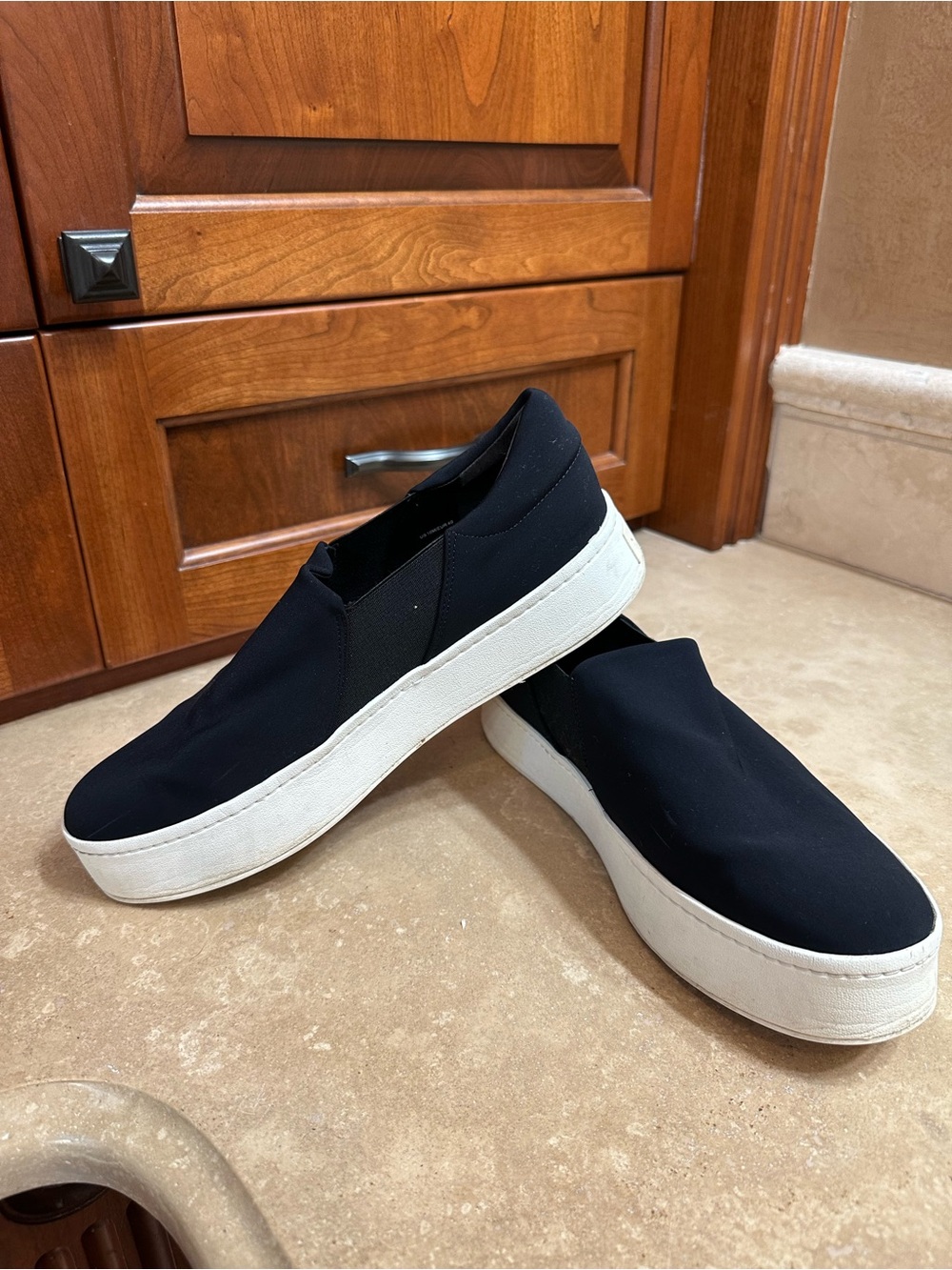 Vince Black Slip-On Platform Sneakers with White Sole